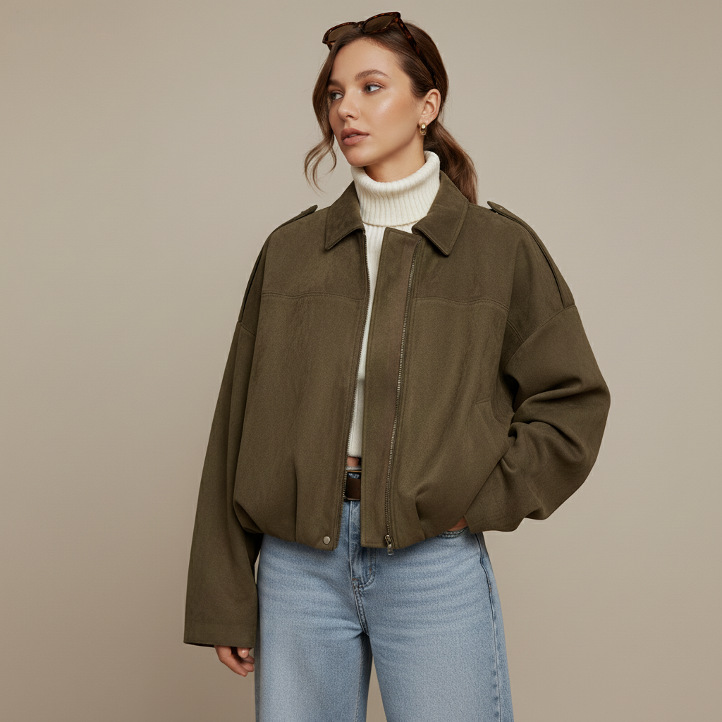 Chic Suede Oversized Bomber Jacket