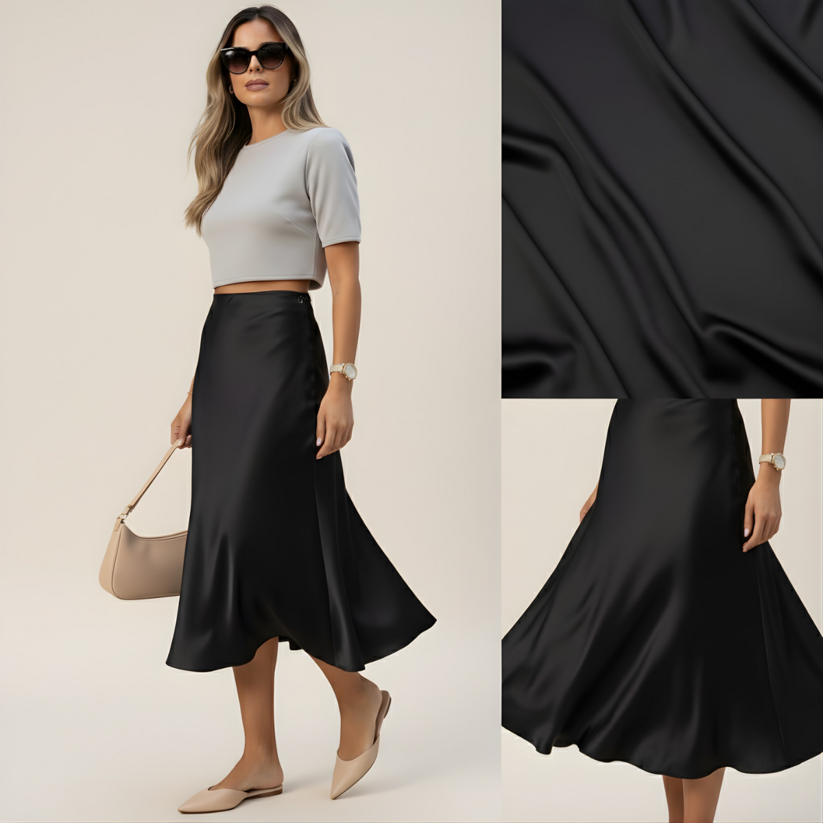 Midnight Grace High-Waist Satin Midi Skirt