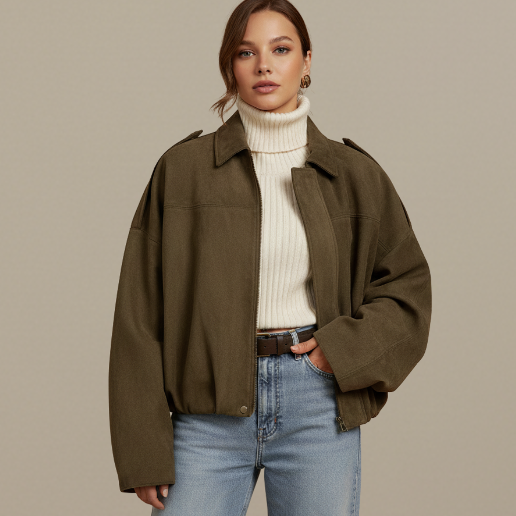 Chic Suede Oversized Bomber Jacket