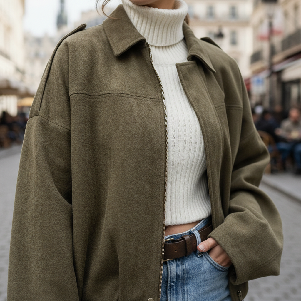 Chic Suede Oversized Bomber Jacket