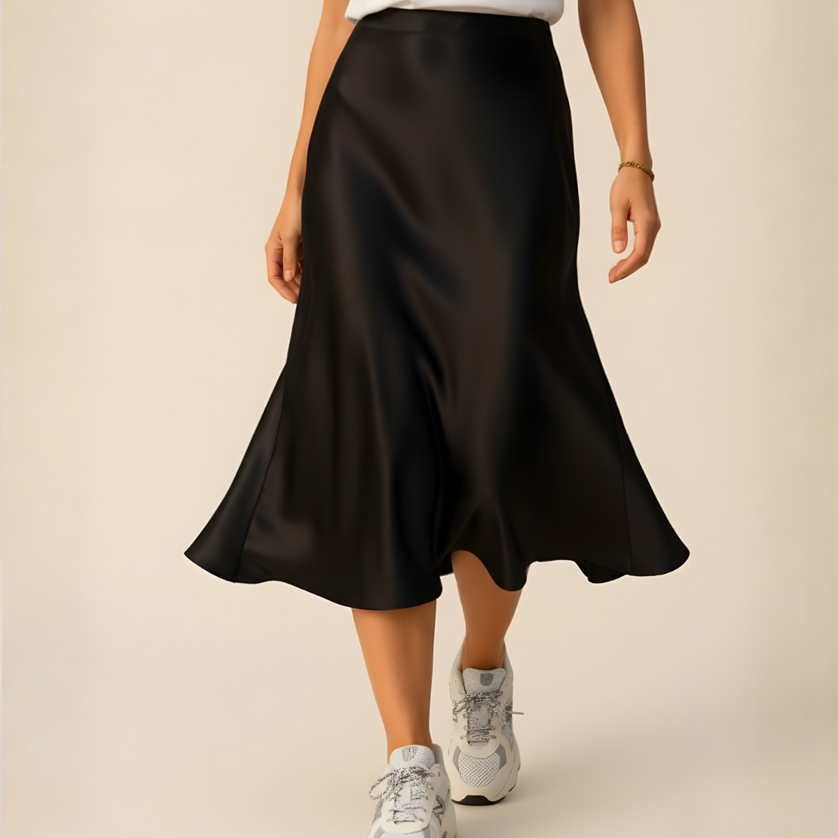 Midnight Grace High-Waist Satin Midi Skirt