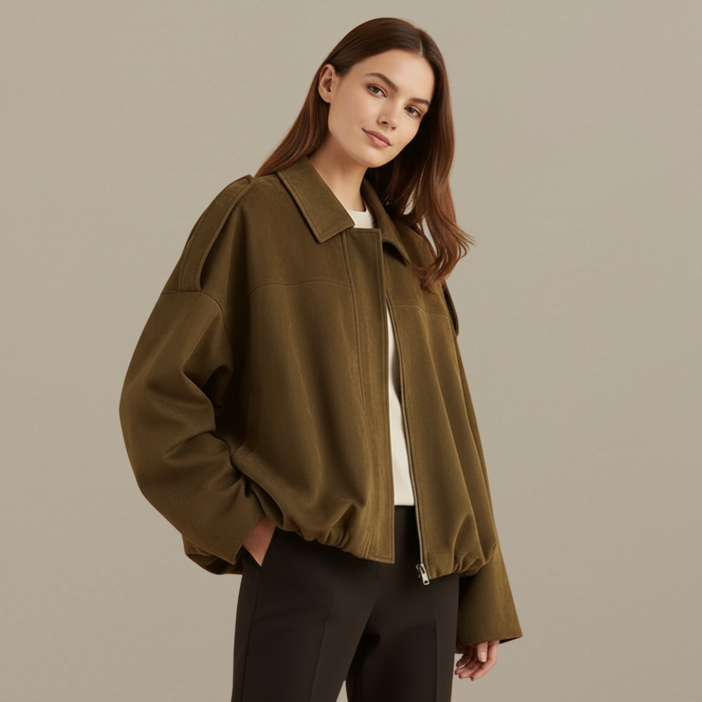 Chic Suede Oversized Bomber Jacket