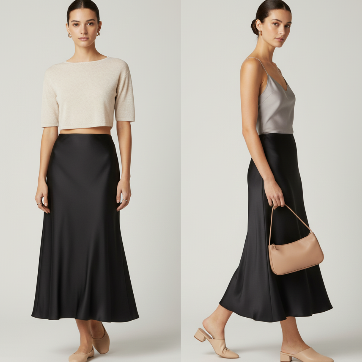 Midnight Grace High-Waist Satin Midi Skirt
