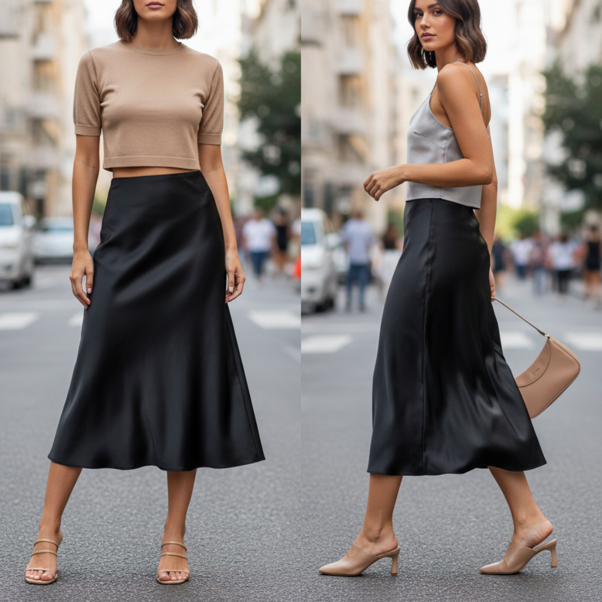 Midnight Grace High-Waist Satin Midi Skirt