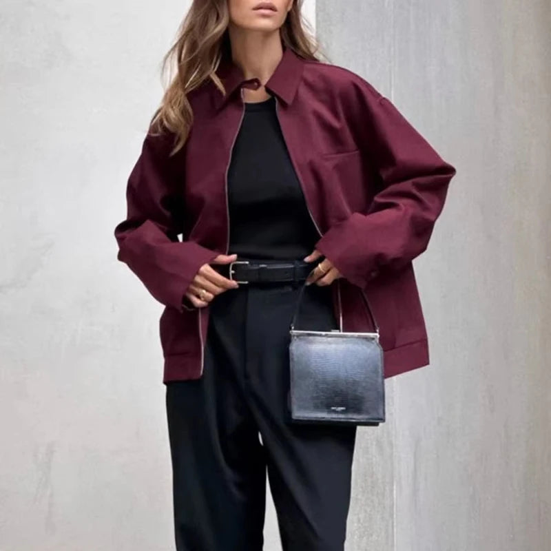 Minimalist High-Street Zipper Bomber Jacket