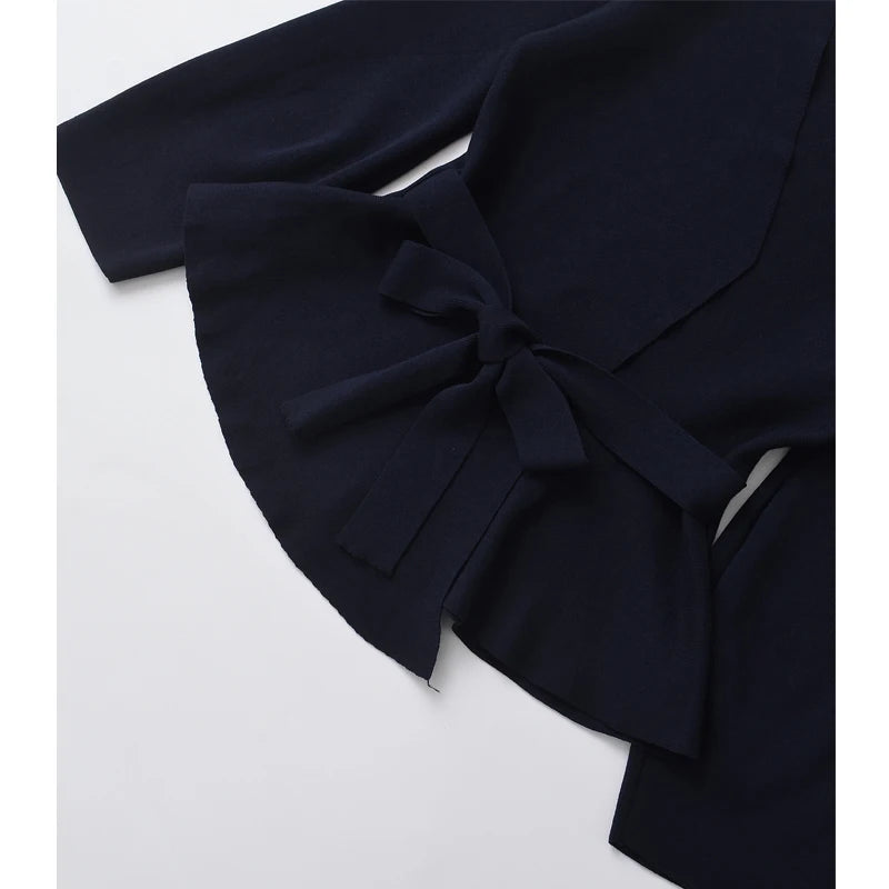 Belted Wrap Knit Blazer with Shoulder Pads