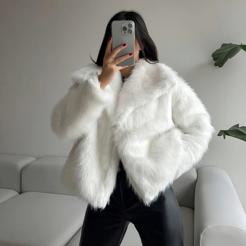 Plush Luxe Faux Fur Turn-Down Collar Jacket