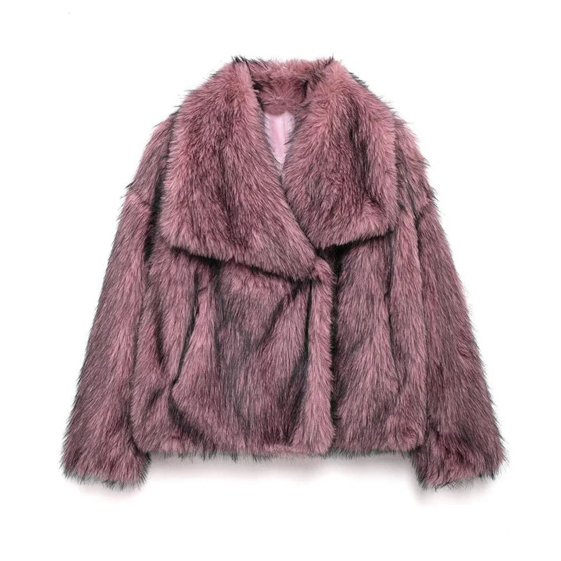Plush Luxe Faux Fur Turn-Down Collar Jacket
