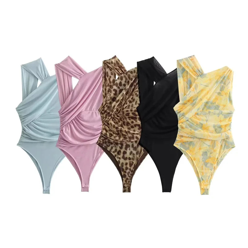 Off-Shoulder Mesh Bodysuit with Tulle Detail