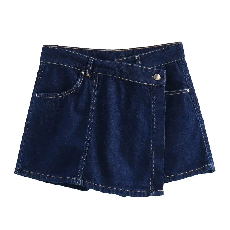Denim Cropped Shirt and Skort Two-Piece Set