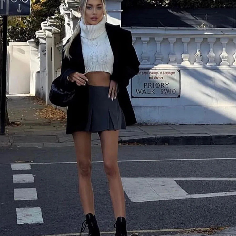 High-Waist Pleated Mini Skort