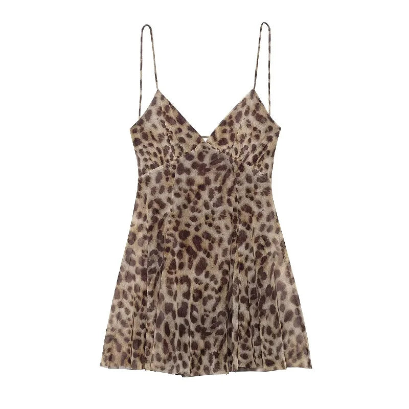 Leopard Print Backless Slip Mini Dress