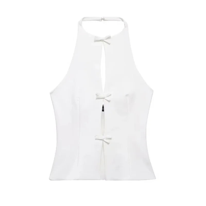 Off-Shoulder Halter Crop Top & Matching Mini Skirt – Bow Detail Separates