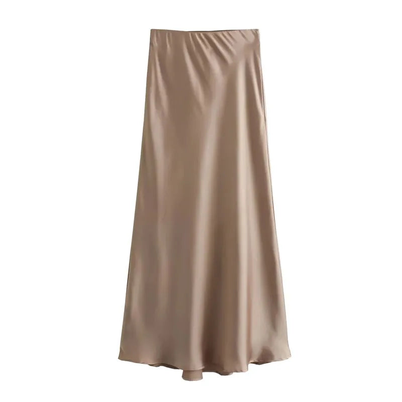 Midnight Grace High-Waist Satin Midi Skirt