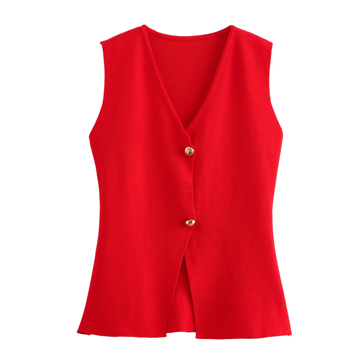 Cropped V-Neck Knit Button Vest