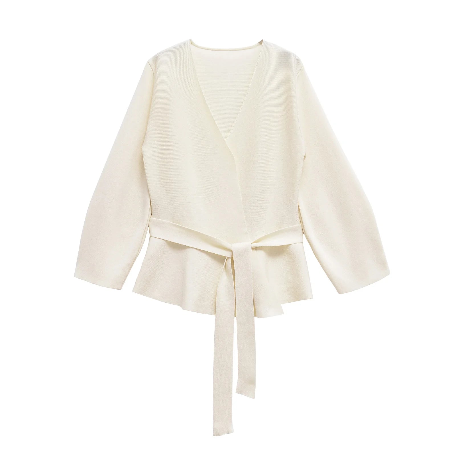 Belted Wrap Knit Blazer with Shoulder Pads