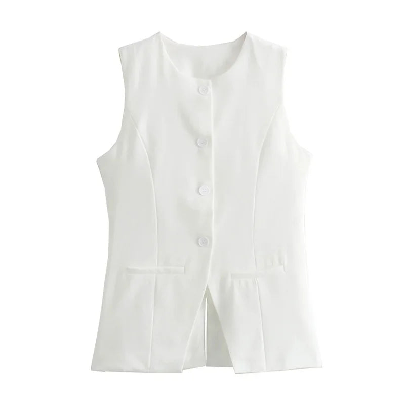 Tailored Sleeveless Button Vest