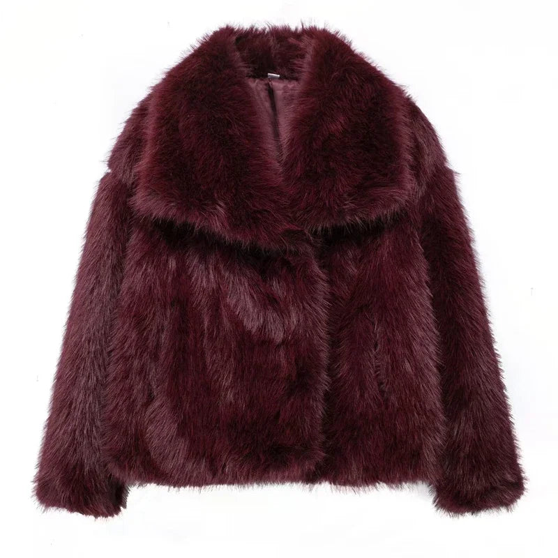 Plush Luxe Faux Fur Turn-Down Collar Jacket