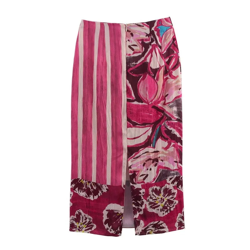 High-Waist Satin Straight Midi Skirt