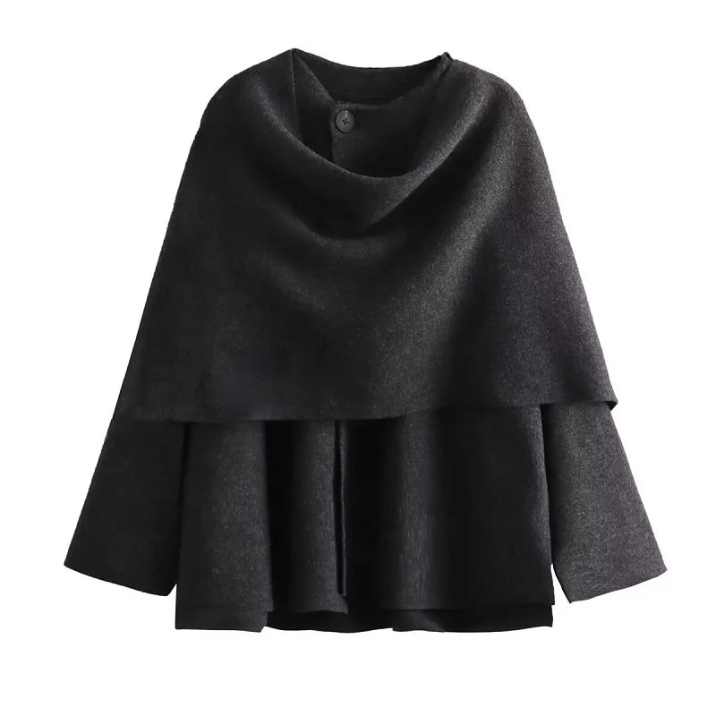 Plush Asymmetric Scarf Collar Winter Coat – Padded Long Sleeve Jacket