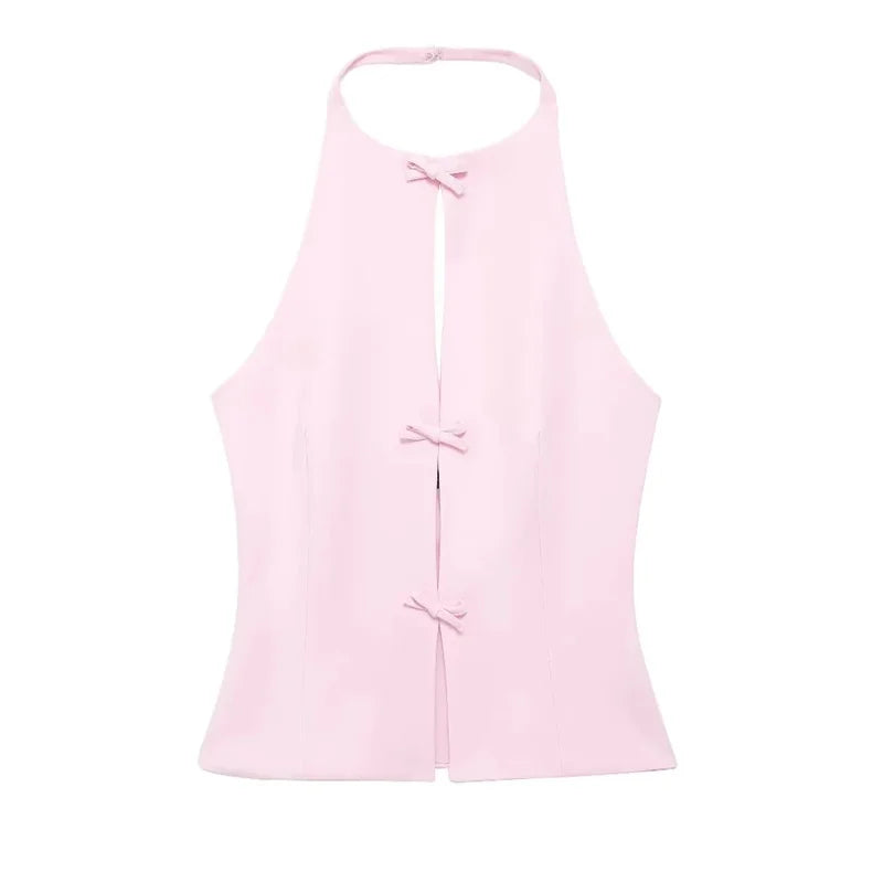 Off-Shoulder Halter Crop Top & Matching Mini Skirt – Bow Detail Separates