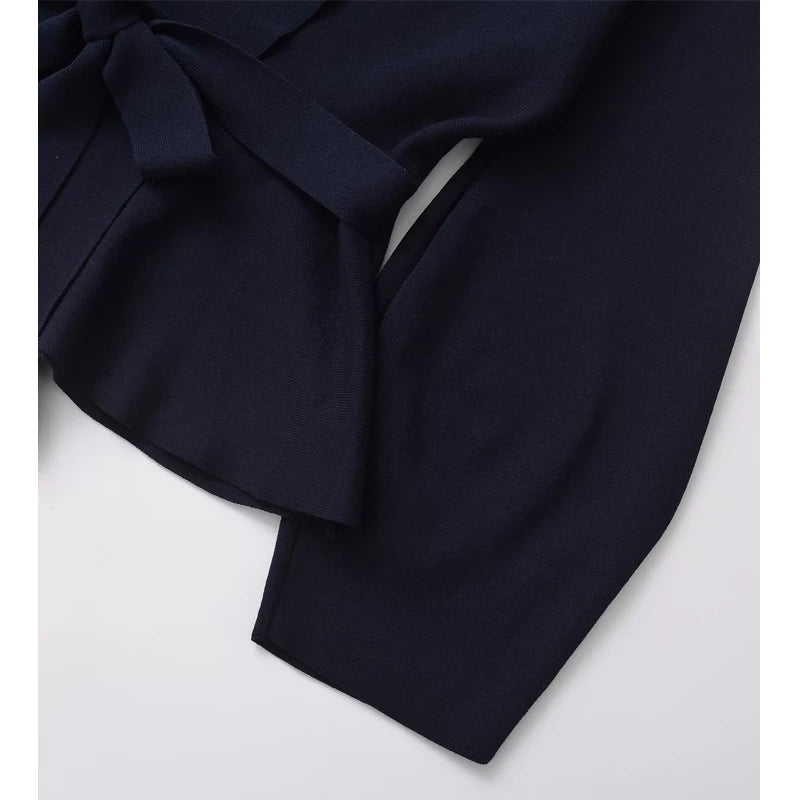 Belted Wrap Knit Blazer with Shoulder Pads