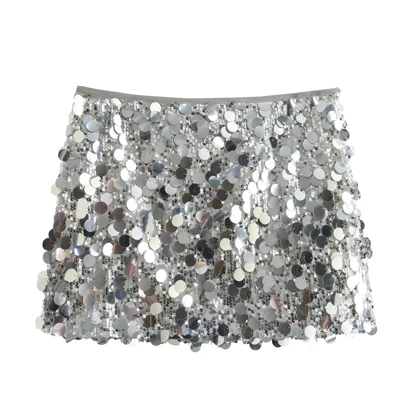 High-Waist Sequined Statement Mini Skirt