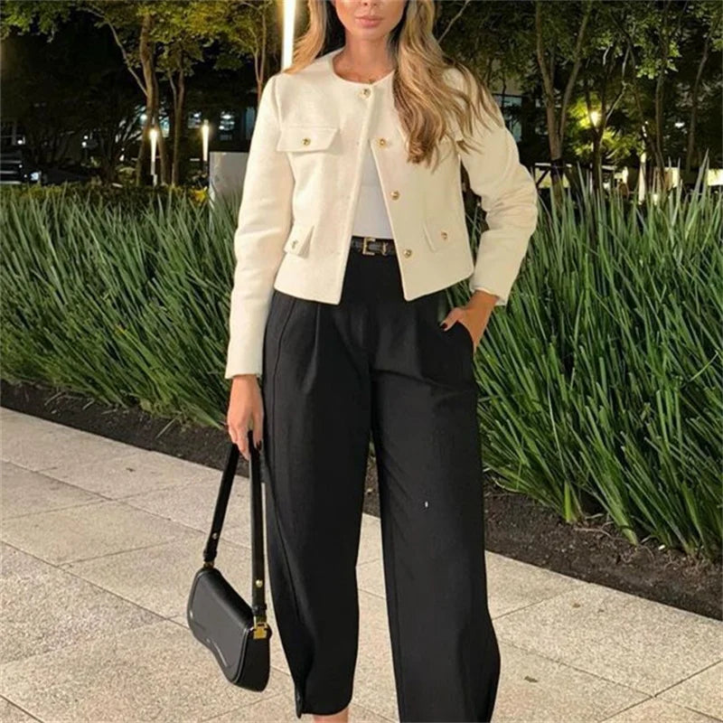 Cropped Tweed Button Jacket with Lined Interior