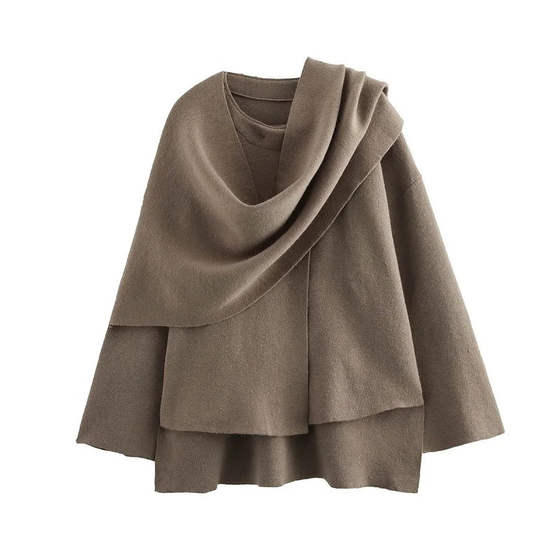 Plush Asymmetric Scarf Collar Winter Coat – Padded Long Sleeve Jacket