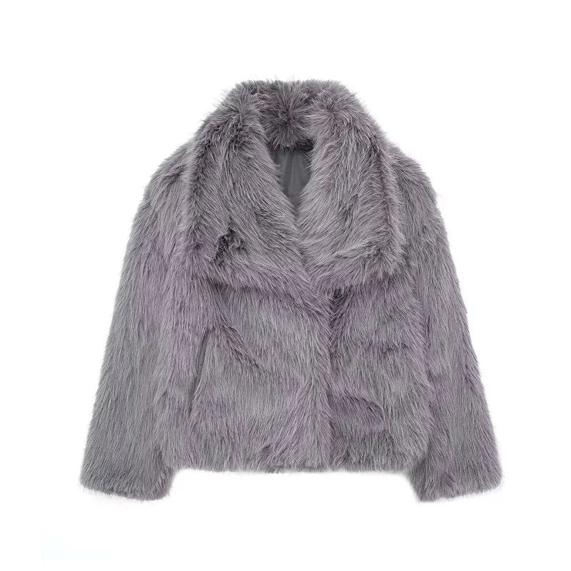 Plush Luxe Faux Fur Turn-Down Collar Jacket