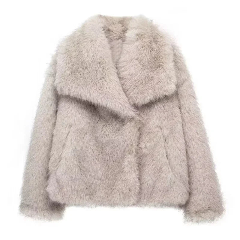 Plush Luxe Faux Fur Turn-Down Collar Jacket