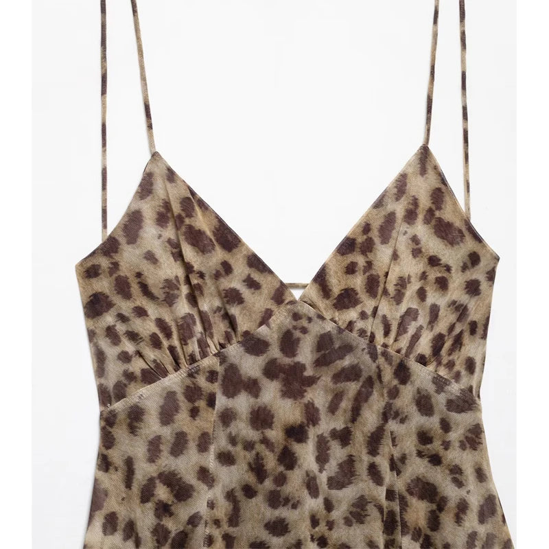 Leopard Print Backless Slip Mini Dress