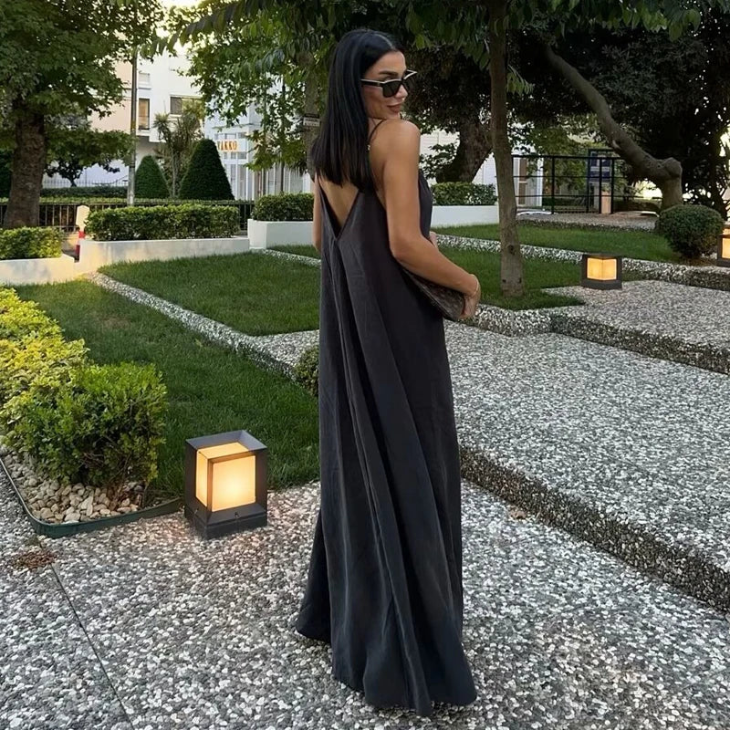 Slip Maxi Dress with Draped Backless Design