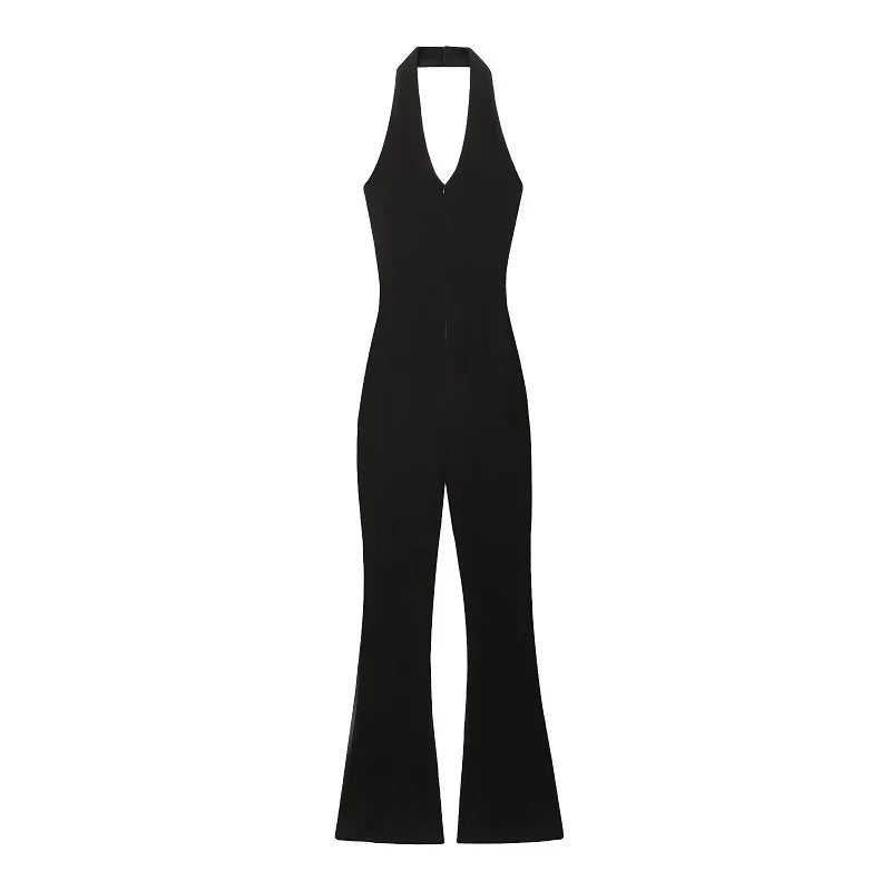 Sleeveless Backless High-Waist Flared Jumpsuit
