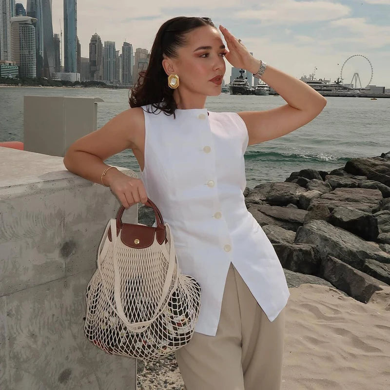 Tailored Sleeveless Button Vest