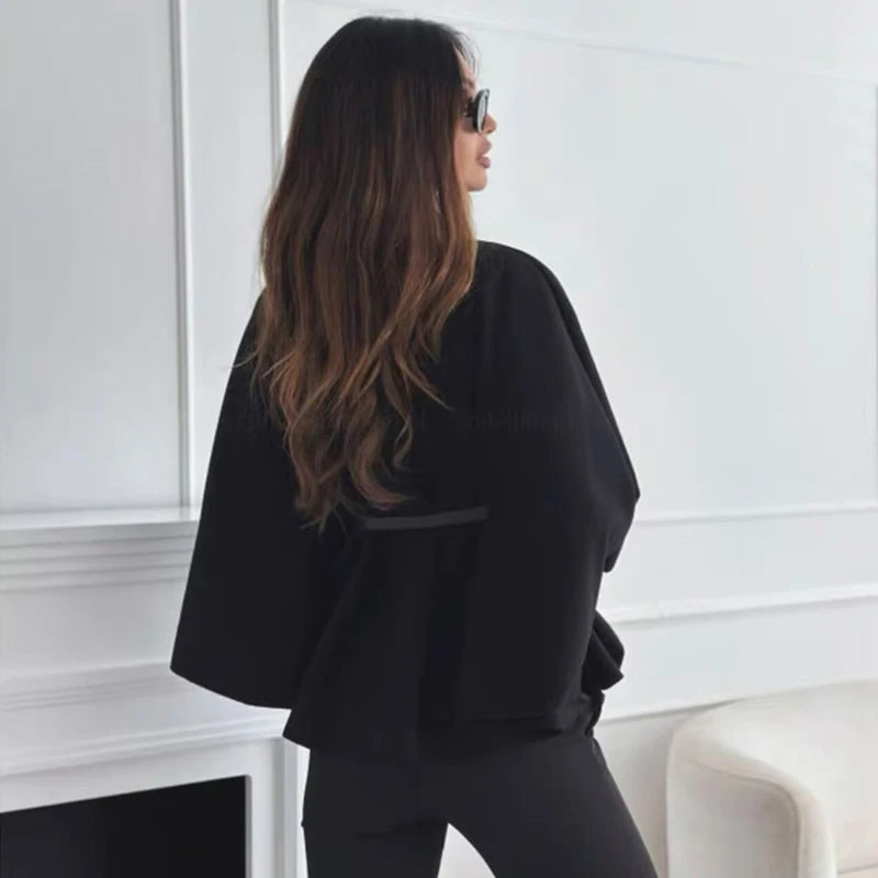 Structured Belted High-Neck Cape Coat
