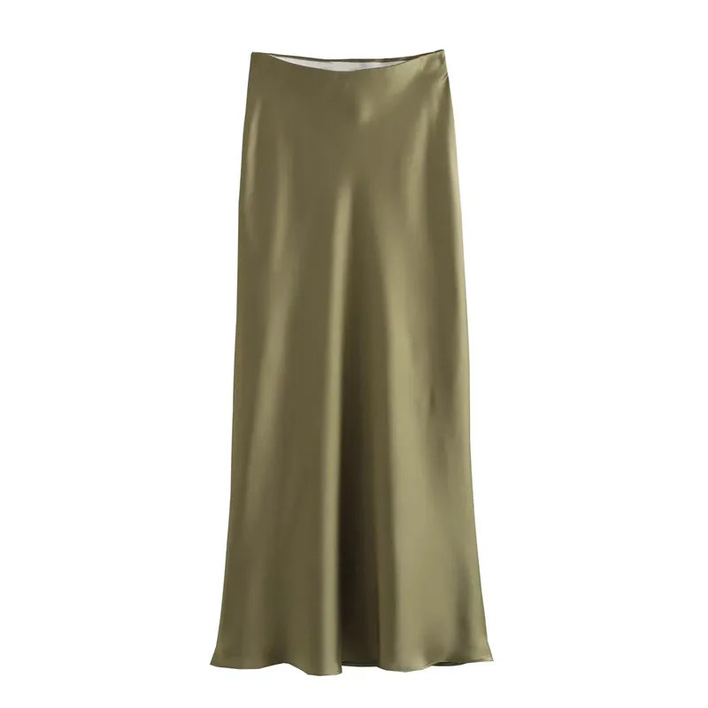 Midnight Grace High-Waist Satin Midi Skirt