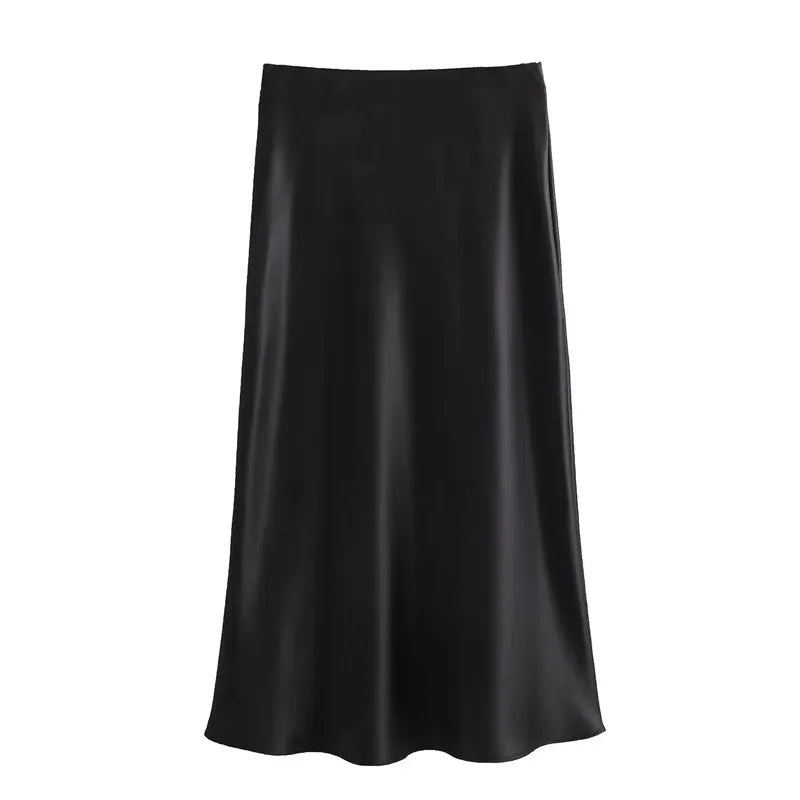 Midnight Grace High-Waist Satin Midi Skirt