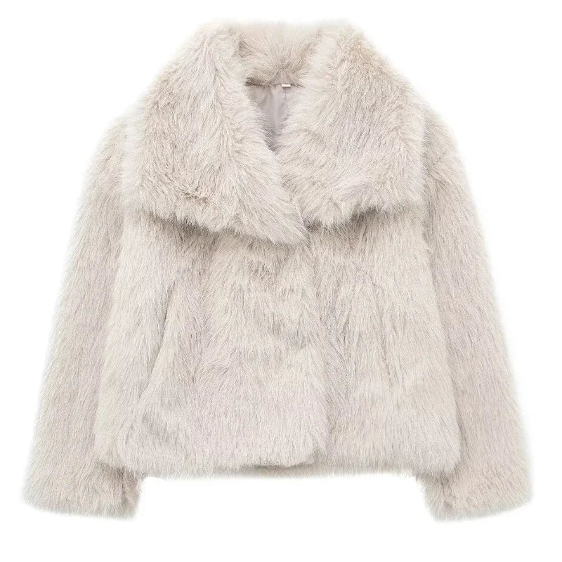Plush Luxe Faux Fur Turn-Down Collar Jacket