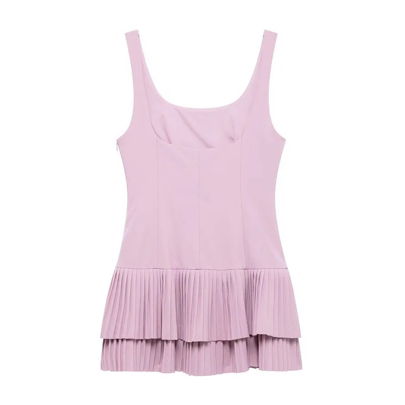 Pleated Backless Spaghetti-Strap Mini Dress