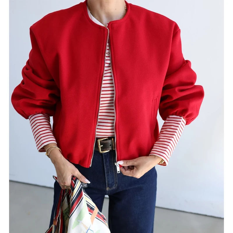 Soft Cropped Zipper Bomber Jacket