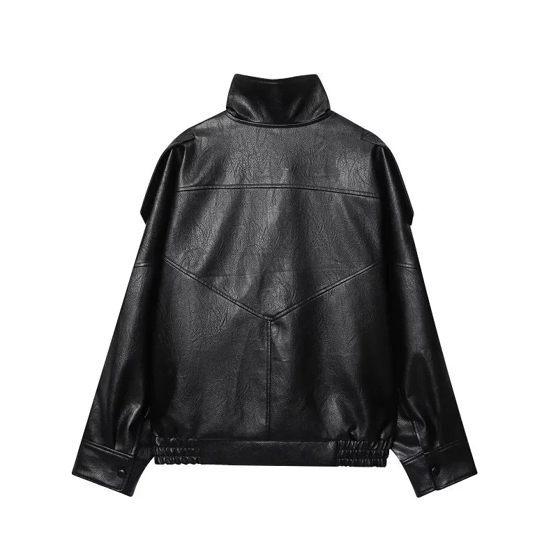 Black leather jacket on a white background