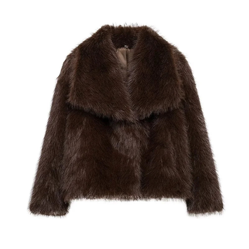 Plush Luxe Faux Fur Turn-Down Collar Jacket