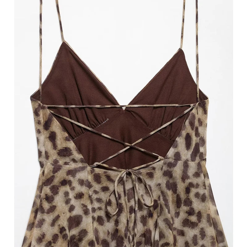 Leopard Print Backless Slip Mini Dress