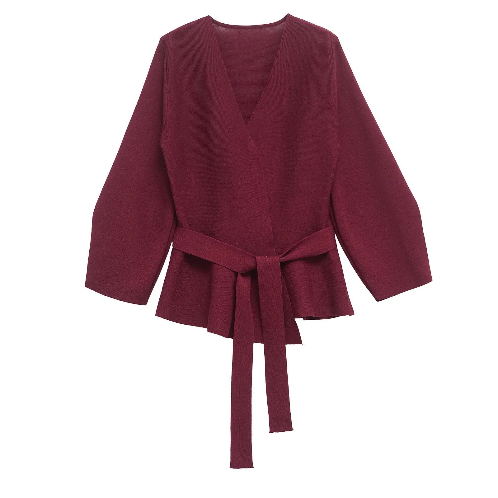 Belted Wrap Knit Blazer with Shoulder Pads