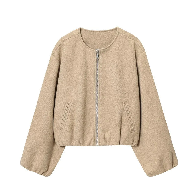 Soft Cropped Zipper Bomber Jacket