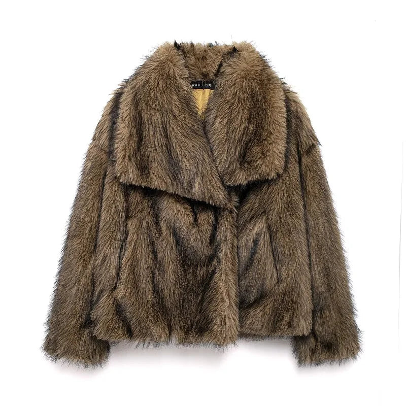 Plush Luxe Faux Fur Turn-Down Collar Jacket