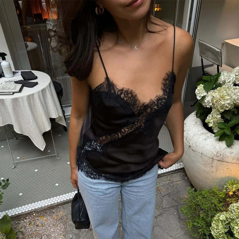 Black Lace Camisole Backless Top