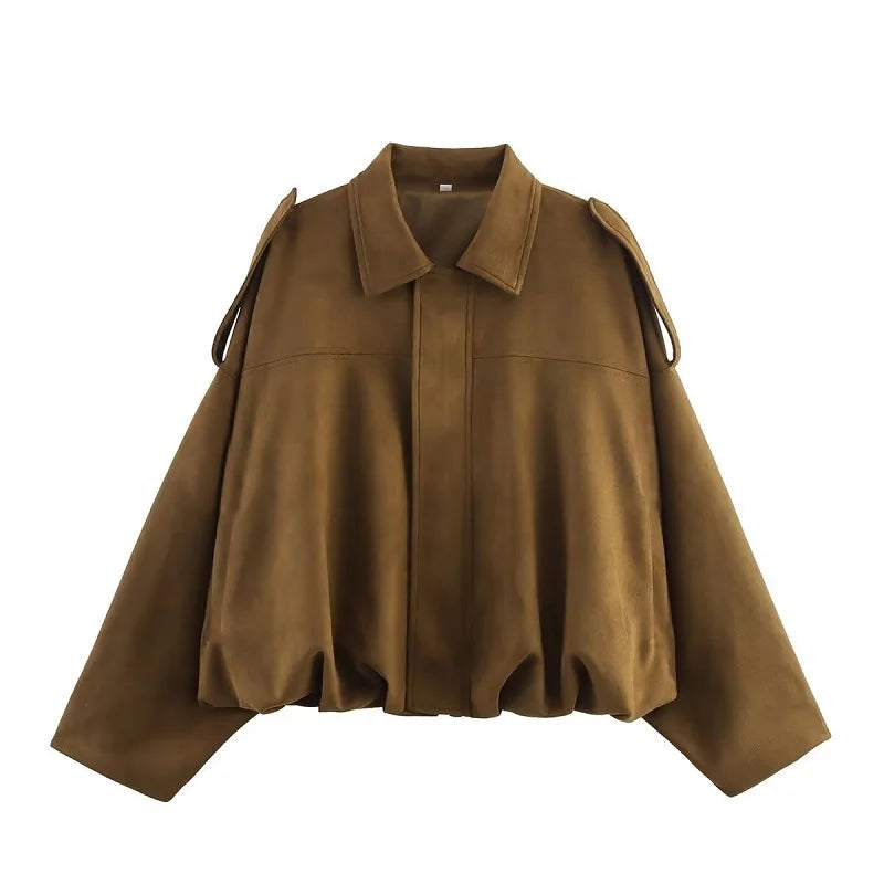 Chic Suede Oversized Bomber Jacket