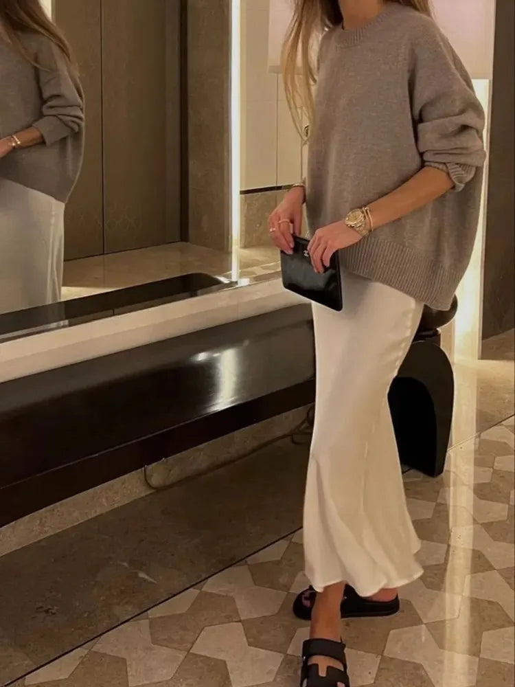 Midnight Grace High-Waist Satin Midi Skirt